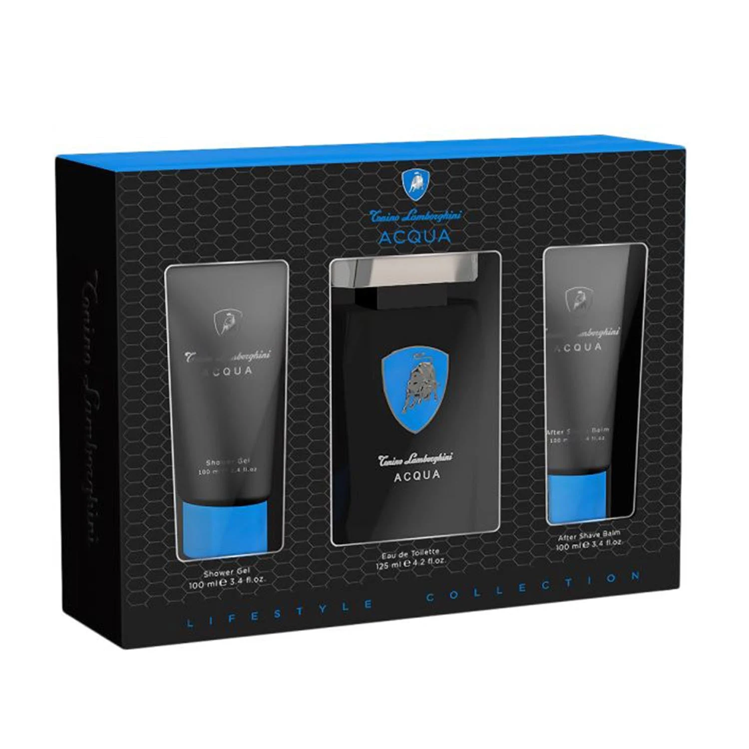 Tonino Lamborghini Acqua Eau De Toilette 125 ml Spray Gel da bagno 100 ml Balsamo dopobarba 100 ml