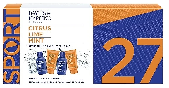 Baylis & Harding Citrus Lime & Mint Men's Refreshing Travel Essentials Gift Set (f/wash/100ml + shm/100ml + ash/balm/50ml + sh/gel/50ml)