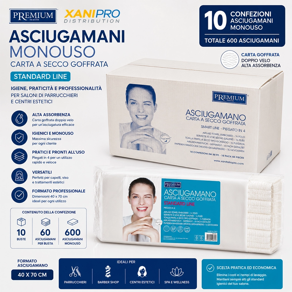 10 CONFEZIONI ASCIUGAMANI MONOUSO CARTA GOFFRATA Xanitalia estetista e parrucchiere