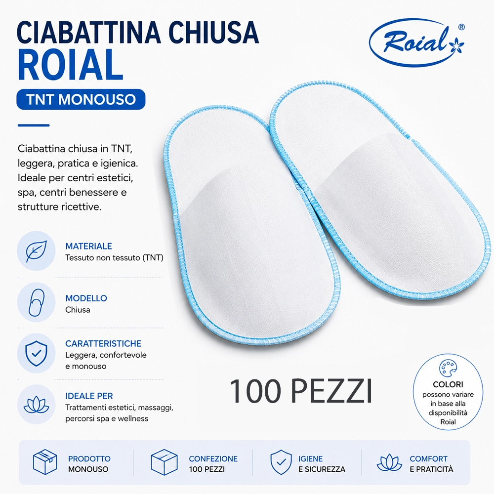 CIABATTE MONOUSO CHIUSE 1 CONFEZIONE DA 100 PEZZI Roial ciabattina pantofola