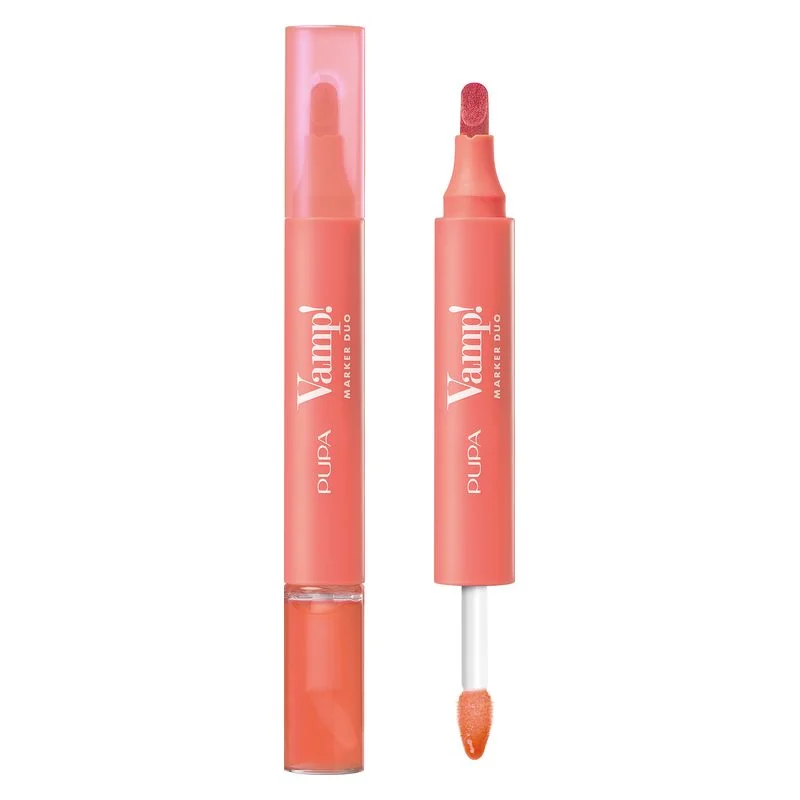 Pupa Vamp! Marker Duo - Pennarello labbra e lucidalabbra oleoso 008 - Sorbetto all'arancia 4 ml
