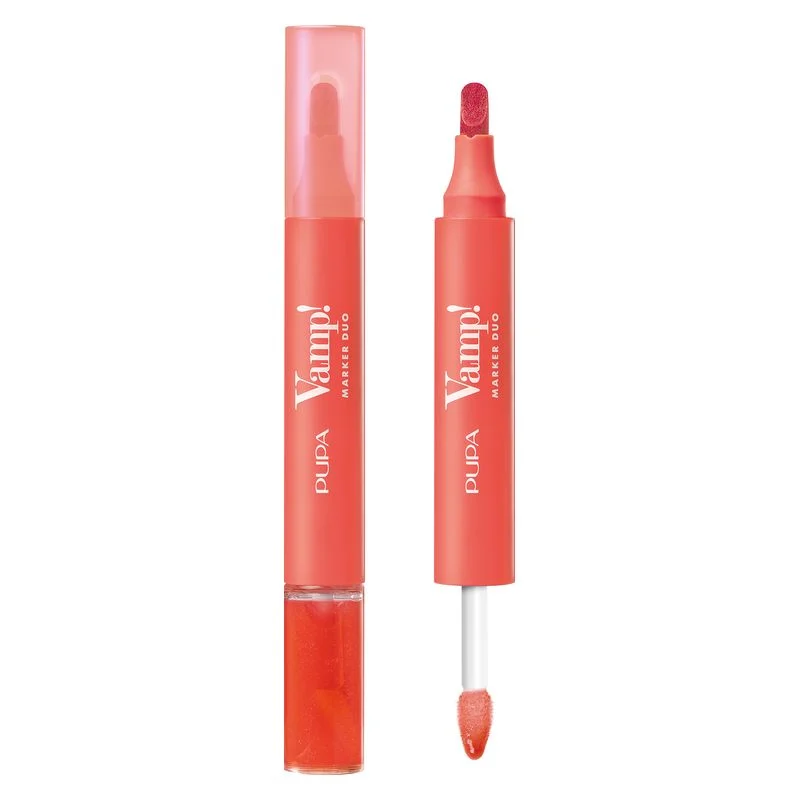 Pupa Vamp! Marker Duo - Pennarello labbra e lucidalabbra oleoso 009 - Jelly Coral 4 ml
