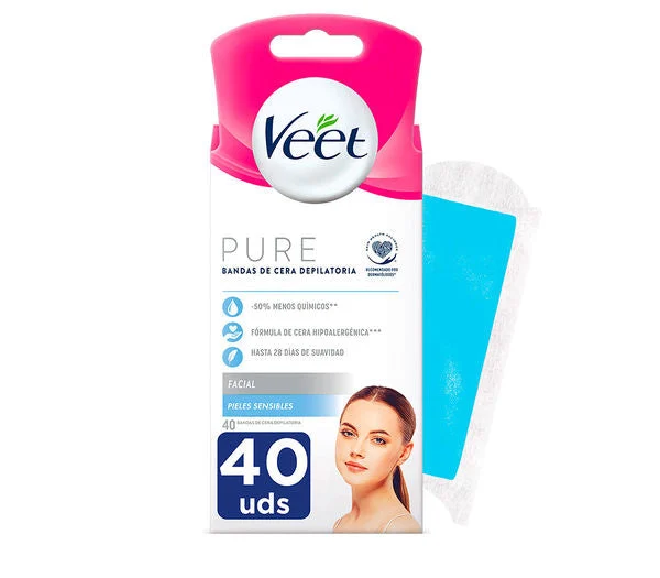 Veet Pure Strisce di cera per il viso Pelli sensibili 40 U