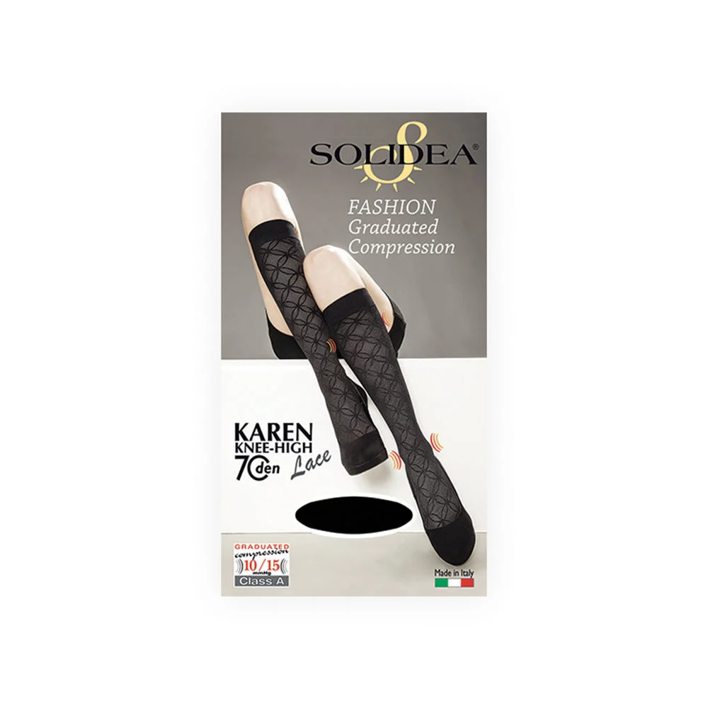 Solidea Karen Lace Knee High Gambaletti 70Den Compressione 10 15mmHg 3L Nero
