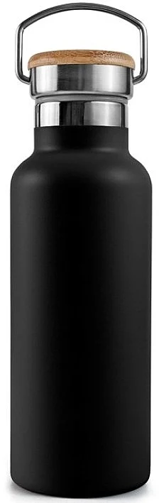 Bottiglia termica in acciaio inox con coperchio in bambù, 1000 ml, nera