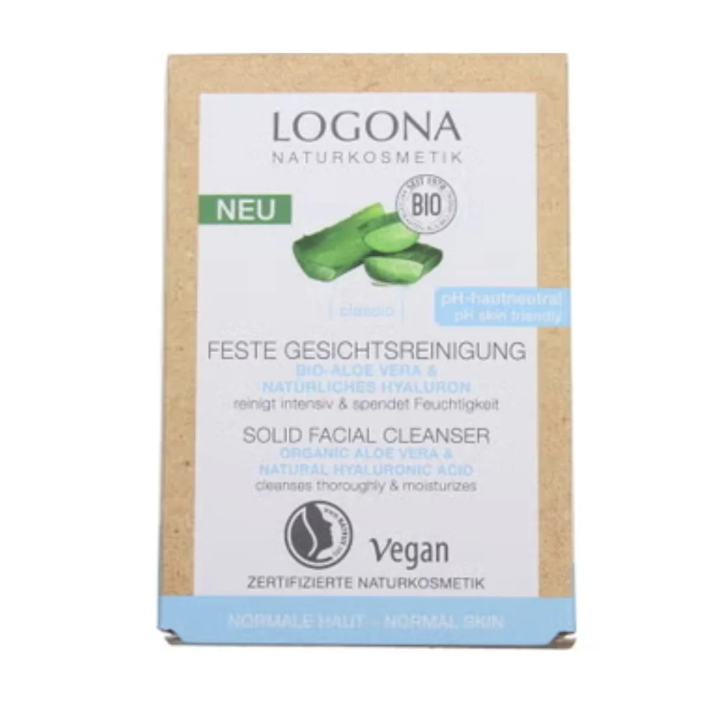 Logona CLASSIC Detergente Viso Solido Aloe Vera Bio e Acido Ialuronico Naturale, 60 g