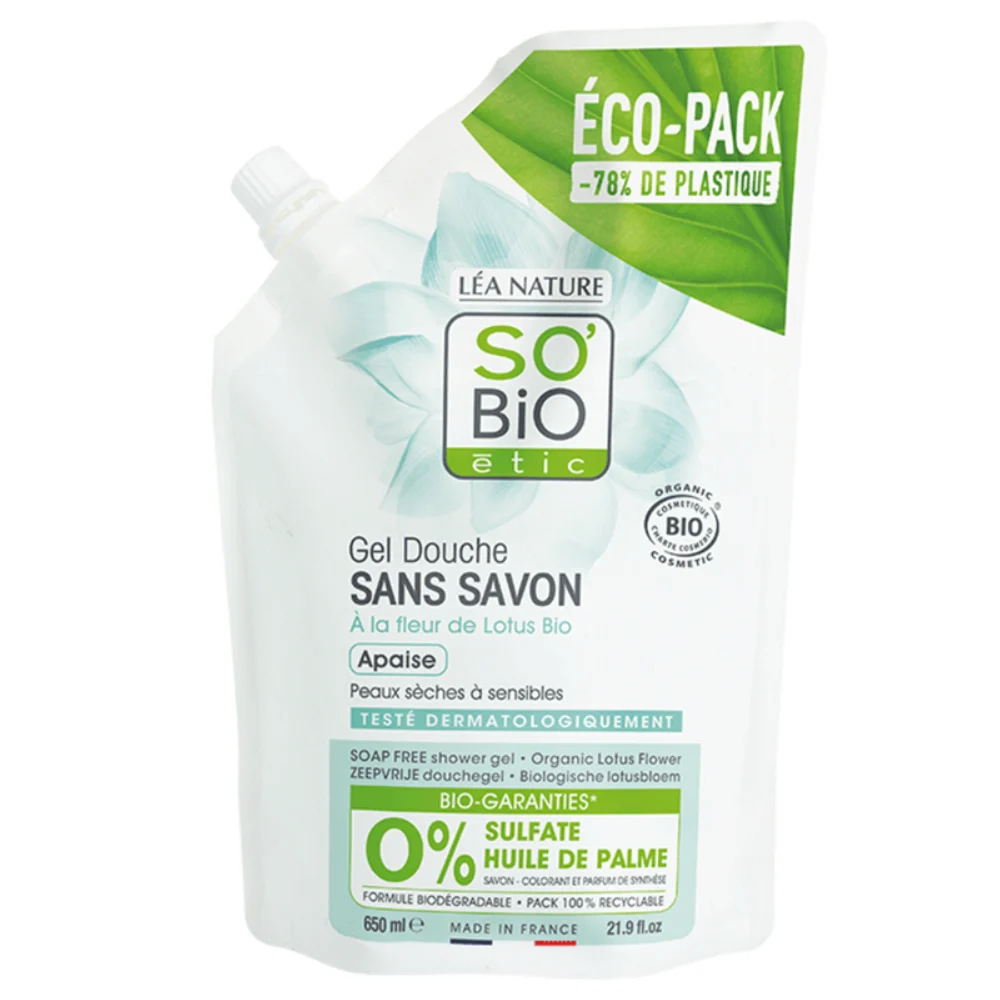 LÉa nature so bio étic Gel Doccia senza Sapone ai Fiori di Loto Bio, Ricarica da 650 ml