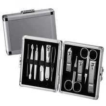 Three-seven Set manicure Custodia in argento - 11 attrezzi