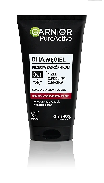 Gel detergente, peeling, maschera ai carboni attivi 3 in 1