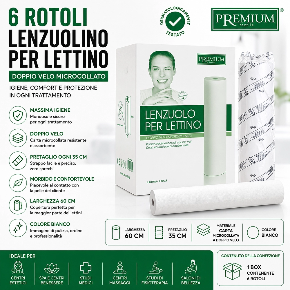 6 Rotoli Lenzuolino da Lettino Monouso 2 Veli Xanitalia 60 cm