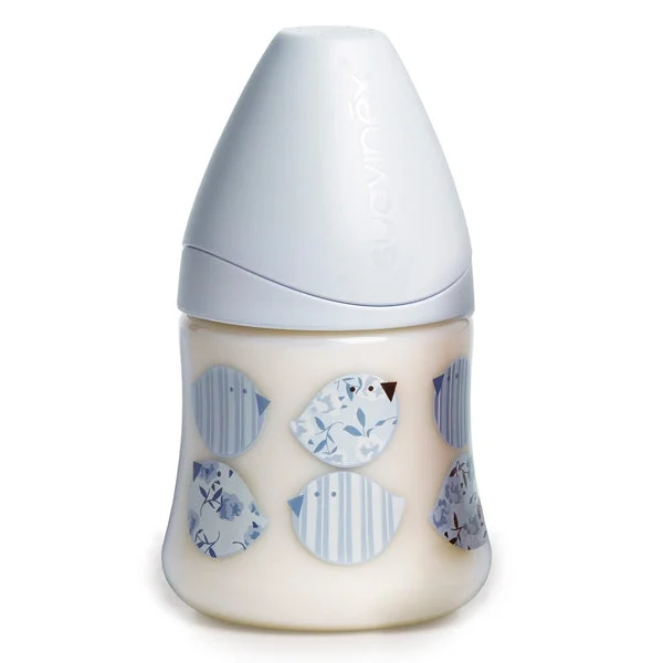 Suavinex Biberon a bocca larga con tettarella a 3 posizioni, lattice blu, 150 ml