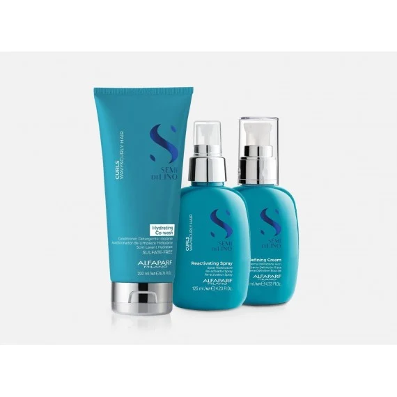 Alfaparf Semi Di Lino Curls Co-Wash +Reactivating Spray+Curls Defining Cream 200+125+125ml - kit capelli ricci/mossi