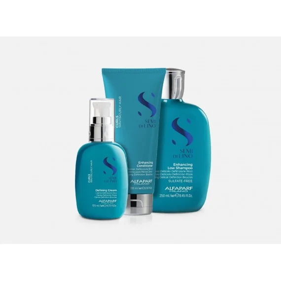 Alfaparf Semi Di Lino Curls Shampoo+Conditioner+Defining Cream 250+200+125ml - kit per capelli ricci/mossi