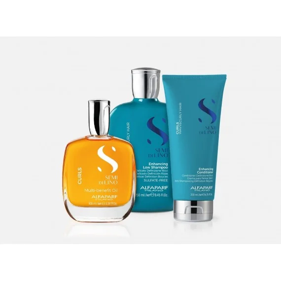 Alfaparf Semi Di Lino Curls Shampoo+Conditioner+Multi Benefit Oil 250+200+100ml - kit capelli ricci/mossi