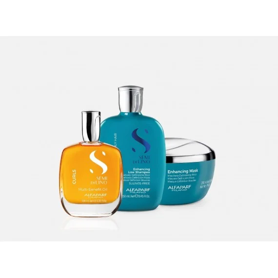 Alfaparf Semi Di Lino Curls Shampoo+Maschera+Olio Idratante 250+200+100ml - kit capelli ricci/mossi