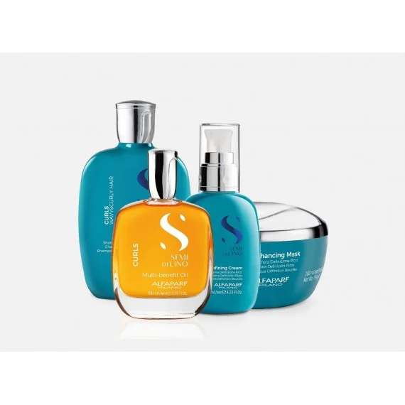 Alfaparf Semi Di Lino Curls Shampoo+Mask+Defining Cream+Multi Benefit Oil 250+200+125+100ml - kit capelli ricci/mossi