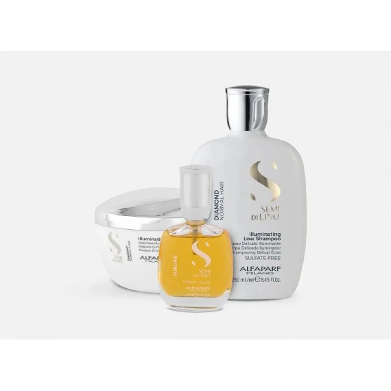 Alfaparf Semi Di Lino Diamond Illuminating Shampoo+Mask Illuminanti+Cristalli Liquidi 250+200+30ml