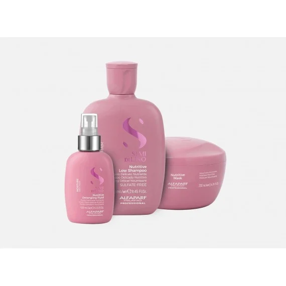 Alfaparf Semi Di Lino Moisture Nutritive Low Shampoo+Mask+Detangling Fluid 250+200+125ml - kit capelli secchi/crespi