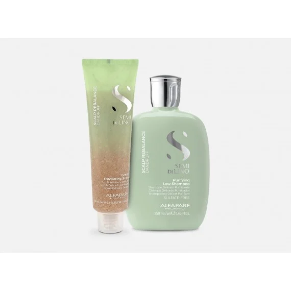 Alfaparf Semi Di Lino Scalp Care Dandruff Purifying Shampoo+Gentle Exfoliating Scrub 250+150ml - kit capelli con forfora