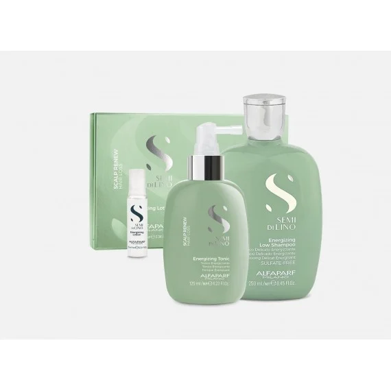 Alfaparf Semi Di Lino Scalp Renew Energizing Shampoo + Lotion + Tonic 250+12x10+125ml - kit anticaduta e mantenimento
