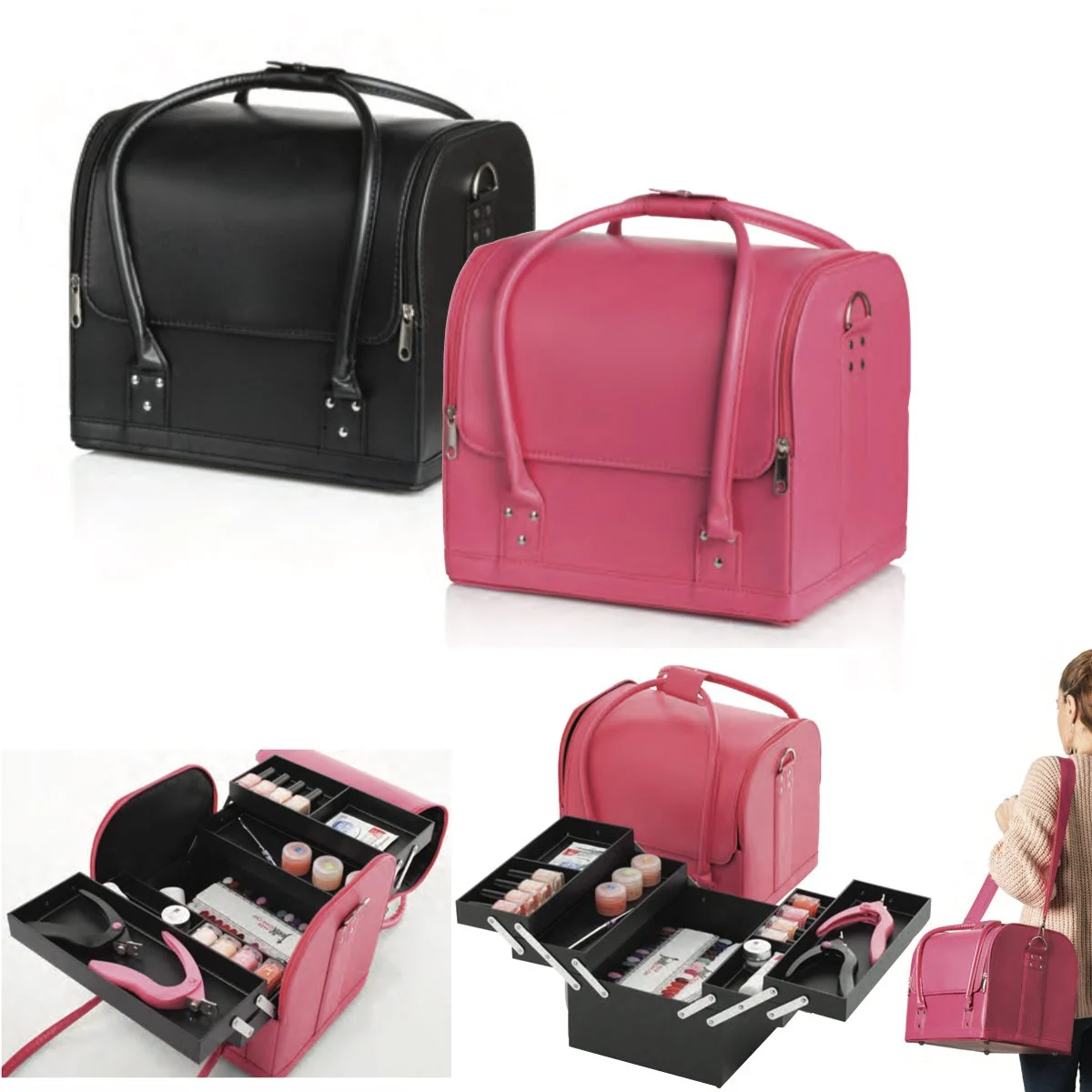 Borsa per estetista Mia Bag eco pelle impermeabile con tracolla, scomparti, per trasporto articoli manicure nails