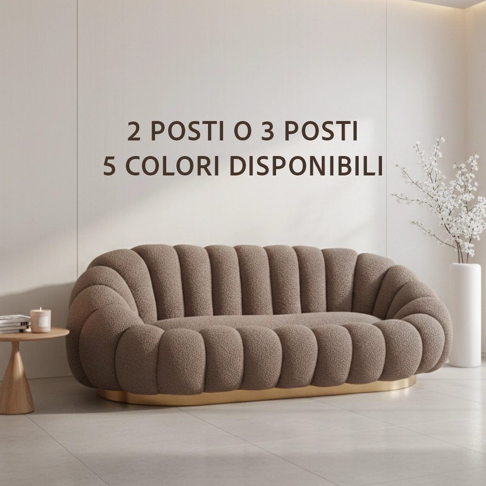 Divano in Tessuto Teddy con Struttura in Metallo Dorato – 2 o 3 Posti