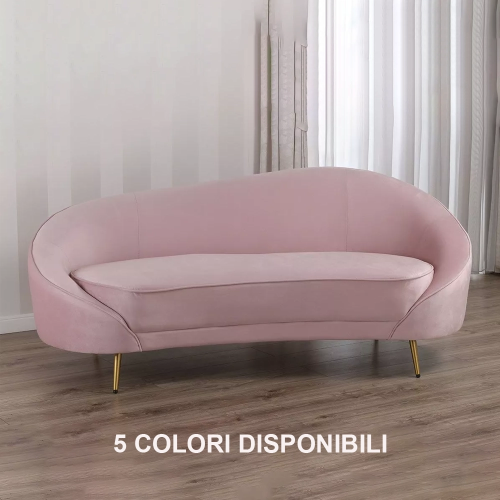 Divano Dormeuse Chaise Longue 2 Posti in Velluto Rosa, Verde, Grigio, Tortora, Nero Art Déco