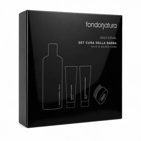 Fondonatura HYDRO Daily Ritual Hair&Beard Care 250+100+100ml+spazzola - kit uomo capelli e barba