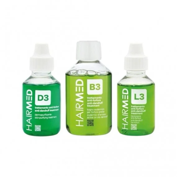 HAIRMED D3 B3 L3 Trattamento Anti-Forfora Grassa100+200+100ml - trattamento anti-forfora cute grassa