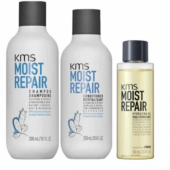 KMS Moist Repair Shampoo+Conditioner+Hydrating Oil 300+250+100ml – kit per capelli danneggiati