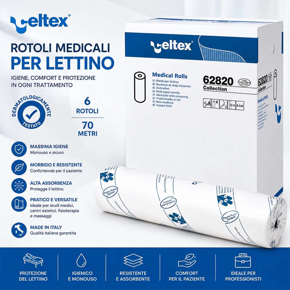 Lenzuolino Medico Monouso in Carta Bianco Confezione da 6 Rotoli Celtex Collection 62820