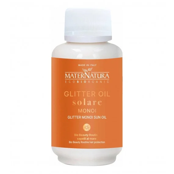 Maternatura Glitter Oil Solare Monoi 100ml - olio solare idratante protettivo capelli e corpo
