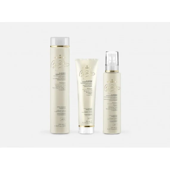 Medavita Blondie All Blondes Bonding Shampoo+Maschera+Crema 250+150+150ml - kit per capelli biondi medio/grossi