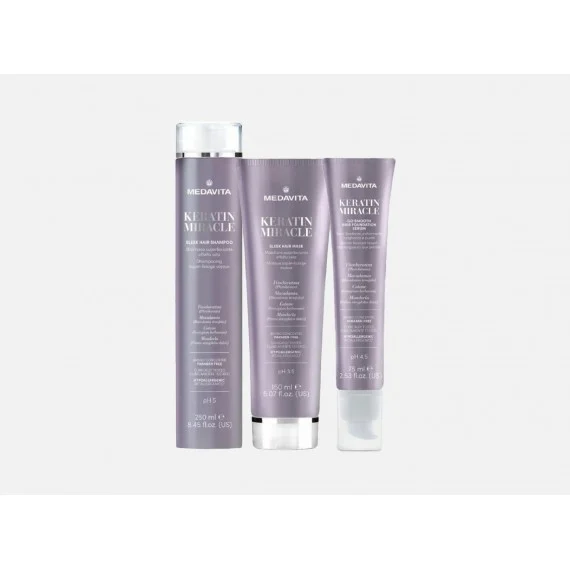Medavita Keratin Miracle Shampoo+Maschera+Siero Sigillante 250+150+75ml - kit lisciante capelli indisciplinati/crespi