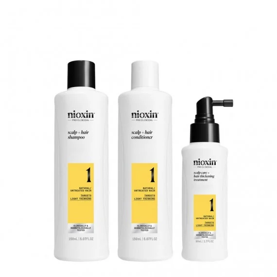 Nioxin System 1 Kit Trifasico Shampoo+Conditioner+Treatment 150+150+50ml - kit volumizzante capelli non trattati diradati lieve
