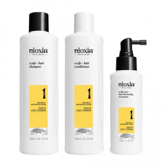 Nioxin System 1 Kit Trifasico Shampoo+Conditioner+Treatment 300+300+100ml - kit volumizzante capelli non trattati diradati lieve
