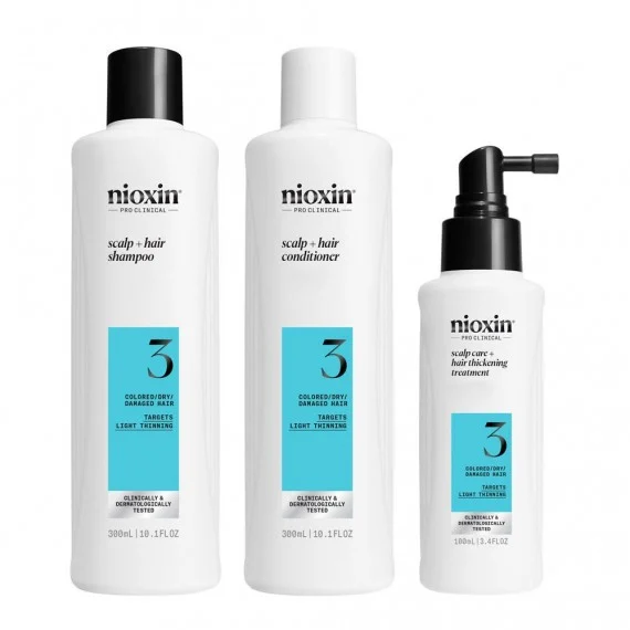 Nioxin System 3 Kit Trifasico Shampoo+Conditioner+Treatment 300+300+100ml - kit volumizzante capelli colorati diradati lieve