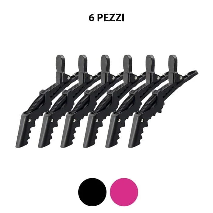 6 PINZE PER CAPELLI PARRUCCHIERE CROCODILE Clip in plastica con sistema di maggior tenuta dei capelli