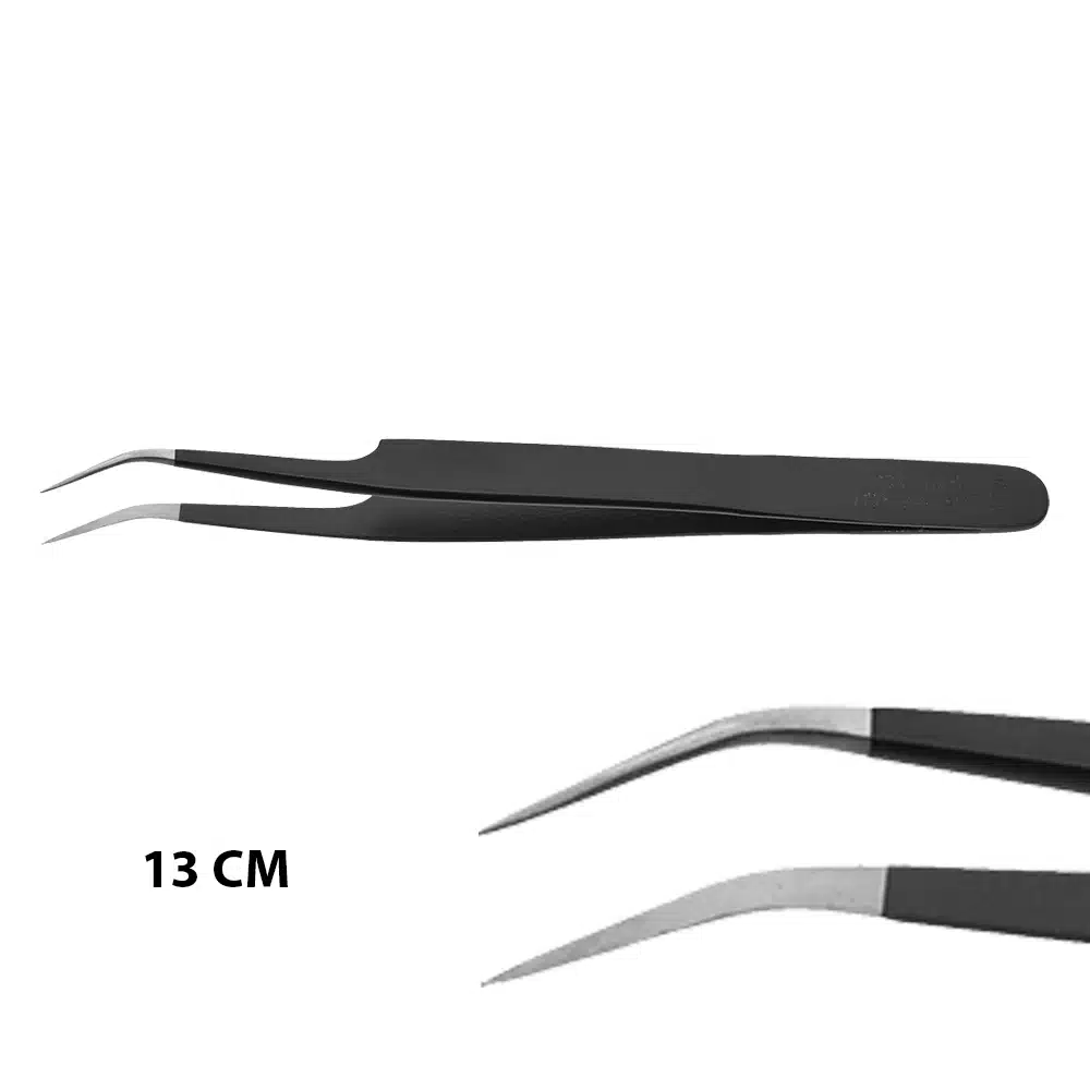 Pinzetta Curva 13 cm per ciglia punta fine antiscivolo