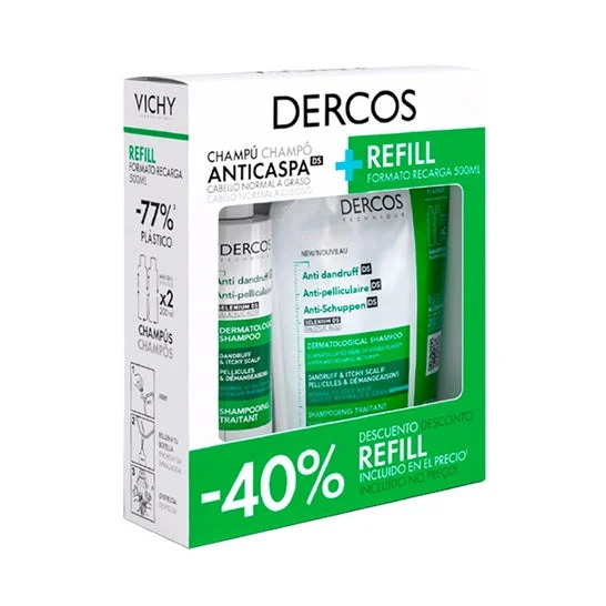 Vichy Dercos Champú Anticaspa Cabello Normal a Graso 390ml + Recarga 390ml