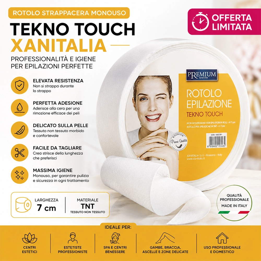 Rotolo Strappacera Monouso per Epilazione in TNT Tekno Touch Xanitalia 7 cm