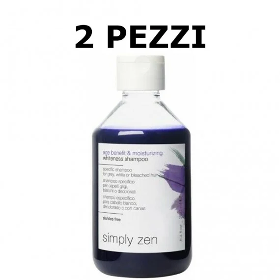 Simply Zen Age Benefit & Moisturizing Whiteness Shampoo 250ml 2 PEZZI  - shampoo anti-giallo capelli biondi grigi e decolorati