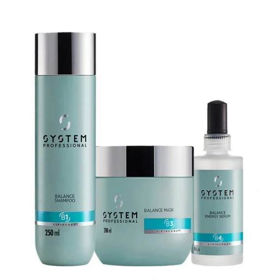System Professional Balance Shampoo B1+Balance Mask B3+Energy Serum 250+200+100ml - kit capelli