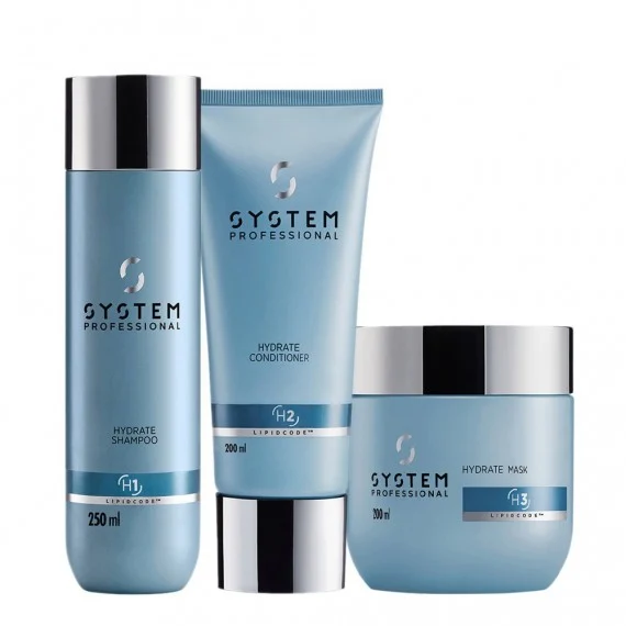 System Professional Hydrate Shampoo H1+Conditioner H2+Mask H3, 250+200+200ml - kit idratante capelli