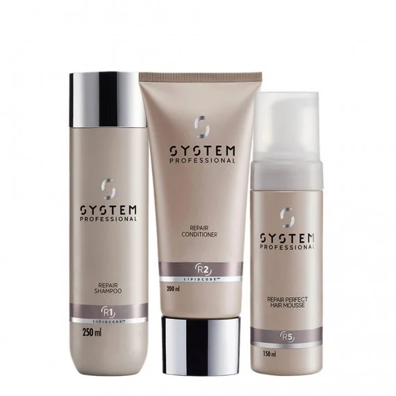 System Professional Repair Shampoo R1+Conditioner R2+Hair Mousse R5 250+200+150ml - kit ristrutturante