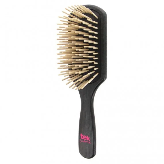 Tek Spazzola Rettangolare in Legno Nera con Dente Lungo | Per Capelli Lunghi & Folti