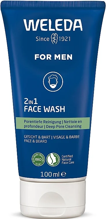 Gel detergente 2 in 1 da uomo per viso e barba