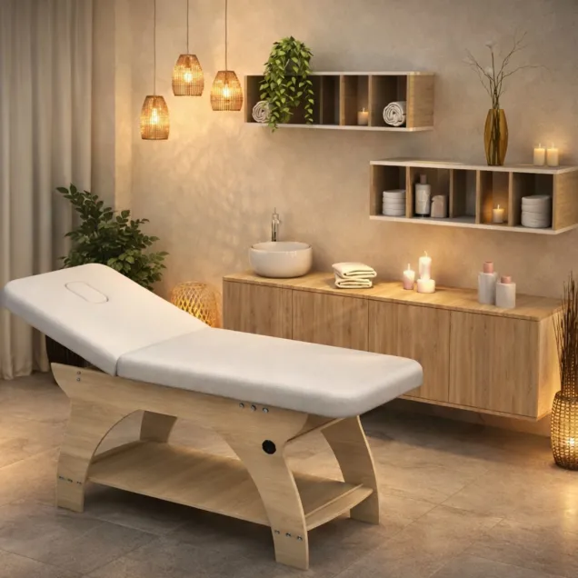 Arredamento Centro Estetico e Spa con Lettino Massaggi 2 Mobili Servizio e 2 Espositori a Parete