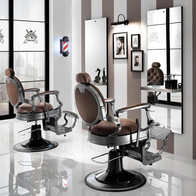 Arredo Barbiere con 2 Specchi con Mensola e Poltrone Hair Custom