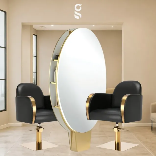 Arredo Parrucchiere con Specchio Oro e 2 Poltrone - Offerta Lancio